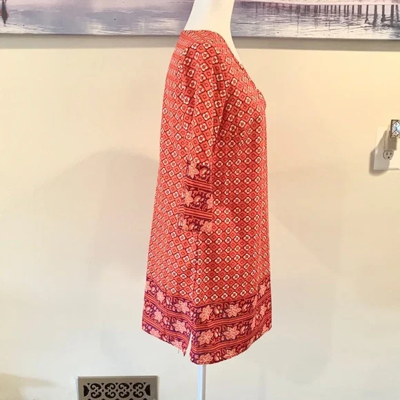 Old Navy Geometric Red 3/4 Sleeve Shift Dress - Picture 5 of 8